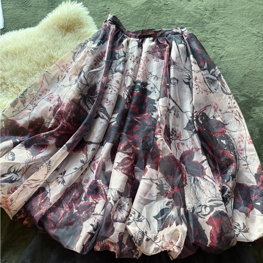 Anthropologie Red and Gray Bubble Midi Skirt
